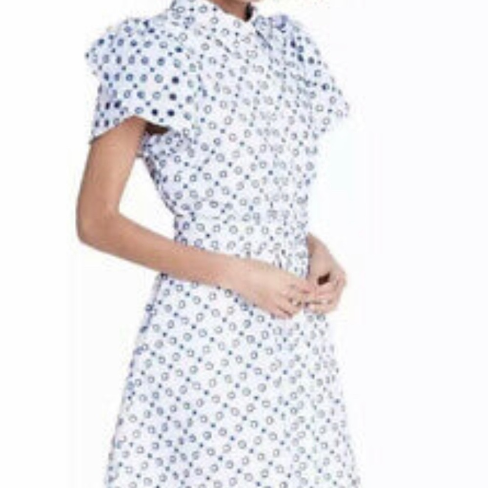 NWT Alexis White and blue tulip dress buttons on the front